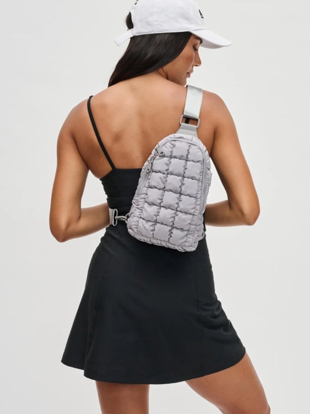 Gray Sol and Selene Rejuvenate Quilted Puffer Nylon Sling Backpack Bag